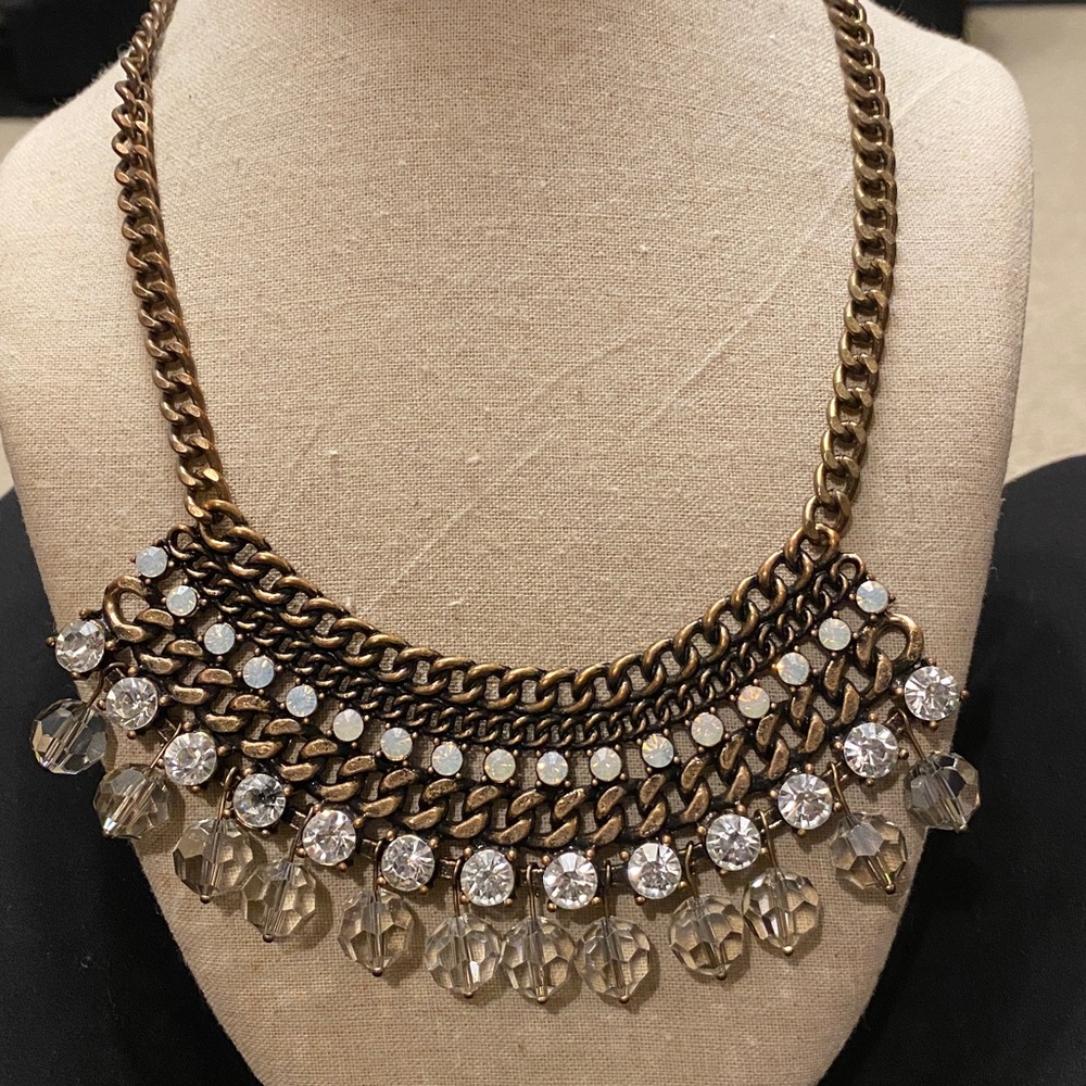Gold Statement Necklace with Crystal Accents - Picture 1 of 5